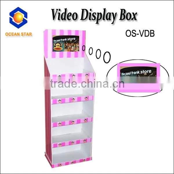 video player paper display box for super market promotion and advertising
