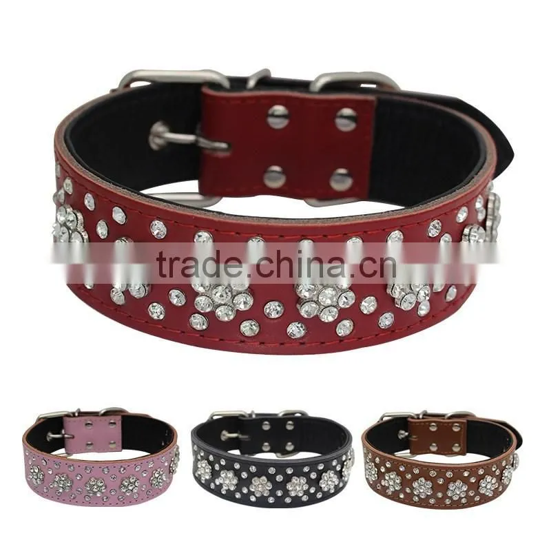 Professional manufacturer wholesale diamond litchi grain leather pet collar dog collars