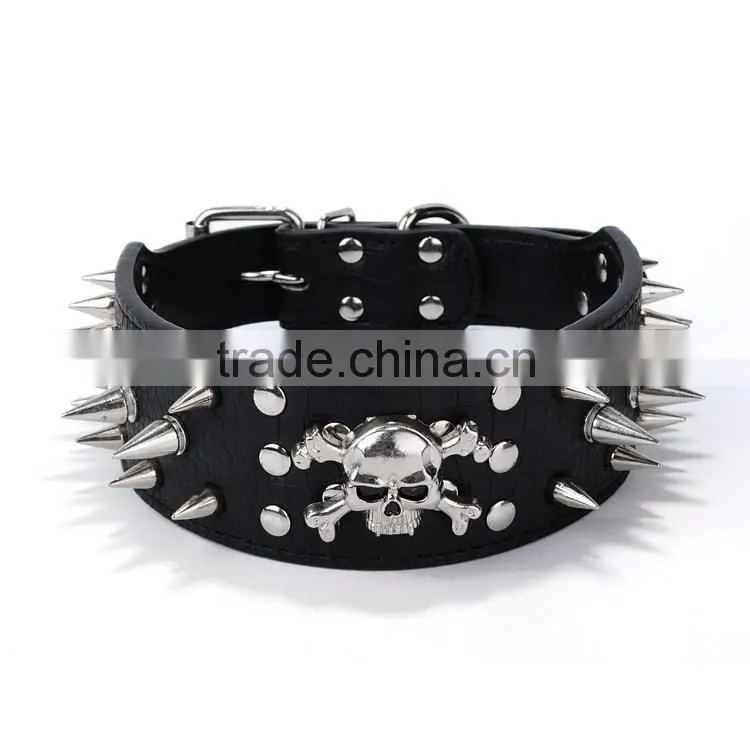 Wholesale dog chain nails skulls multi color pu leather dog collar