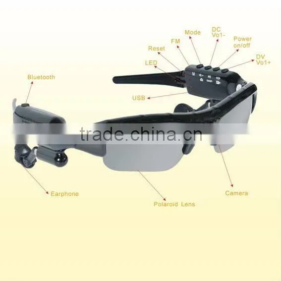 2012 new Bluetooth MP3 digital video sunglasses, support TF/MicroSD