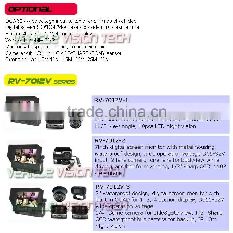 RV-7012V 7inch waterproof Rearview Mirror Car GPS System with QUAD Monitor