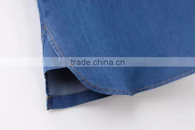 2015 New arrival Latest half sleeve denim woman dress blue denim woman dress