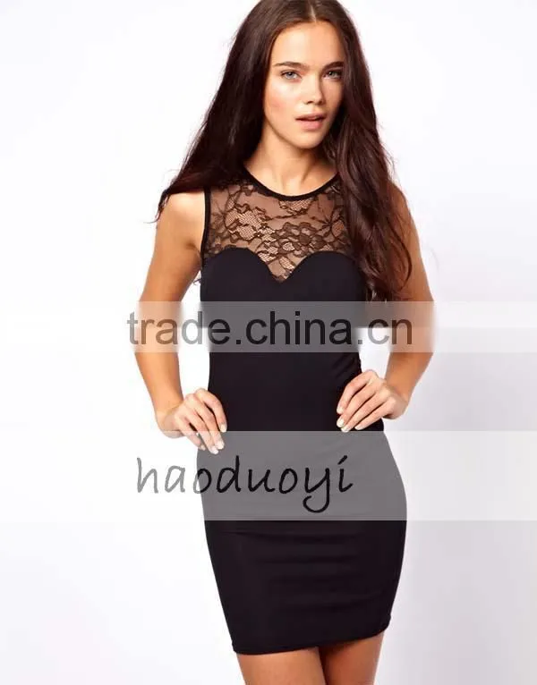 2015 new arrival high end sexy lace skinny stiching fashion dress for women