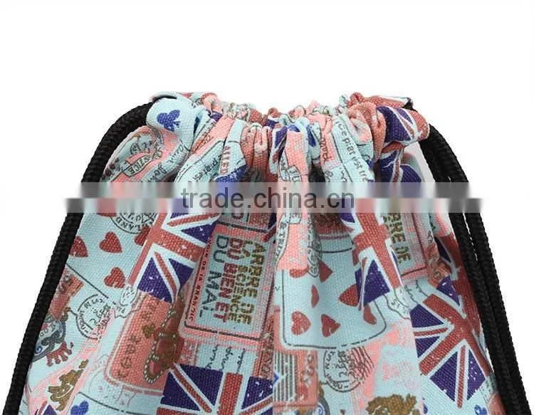 Customized printing canvas backpack drawstring bag, shopping bag with handle