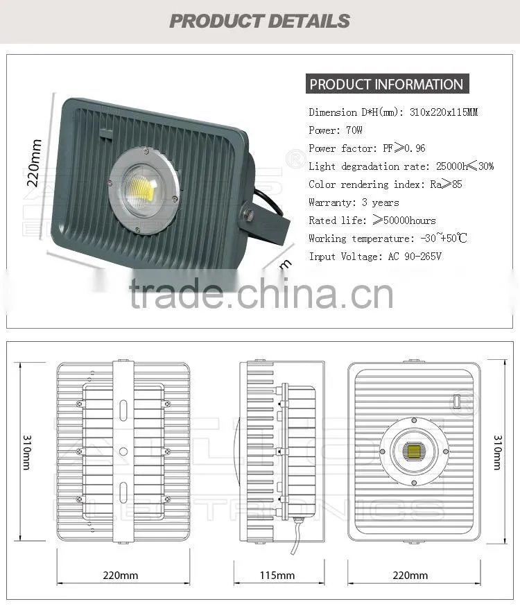 IP67 Waterproof high lumen bridgelux cob 70w china flood lights led