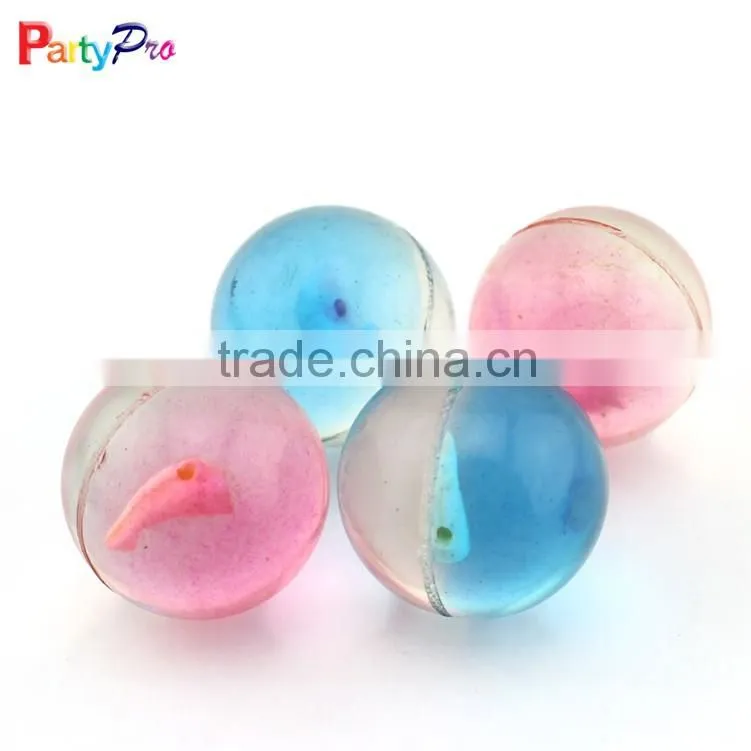 Customized fashion design clear bouncy ball with 3D toy