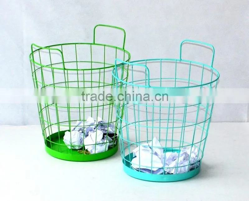 Office Stationery Metal Wire Round Waste bin with handle Paper Trash Basket