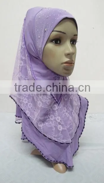 H259 latest muslim hijab with lace layer