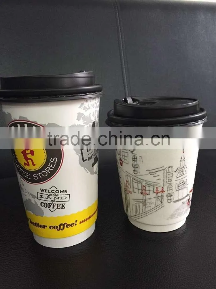 Custom logo Printed Disposable Paper Cup with Lid, double wall paper cups with lid, ripple wall paper cups
