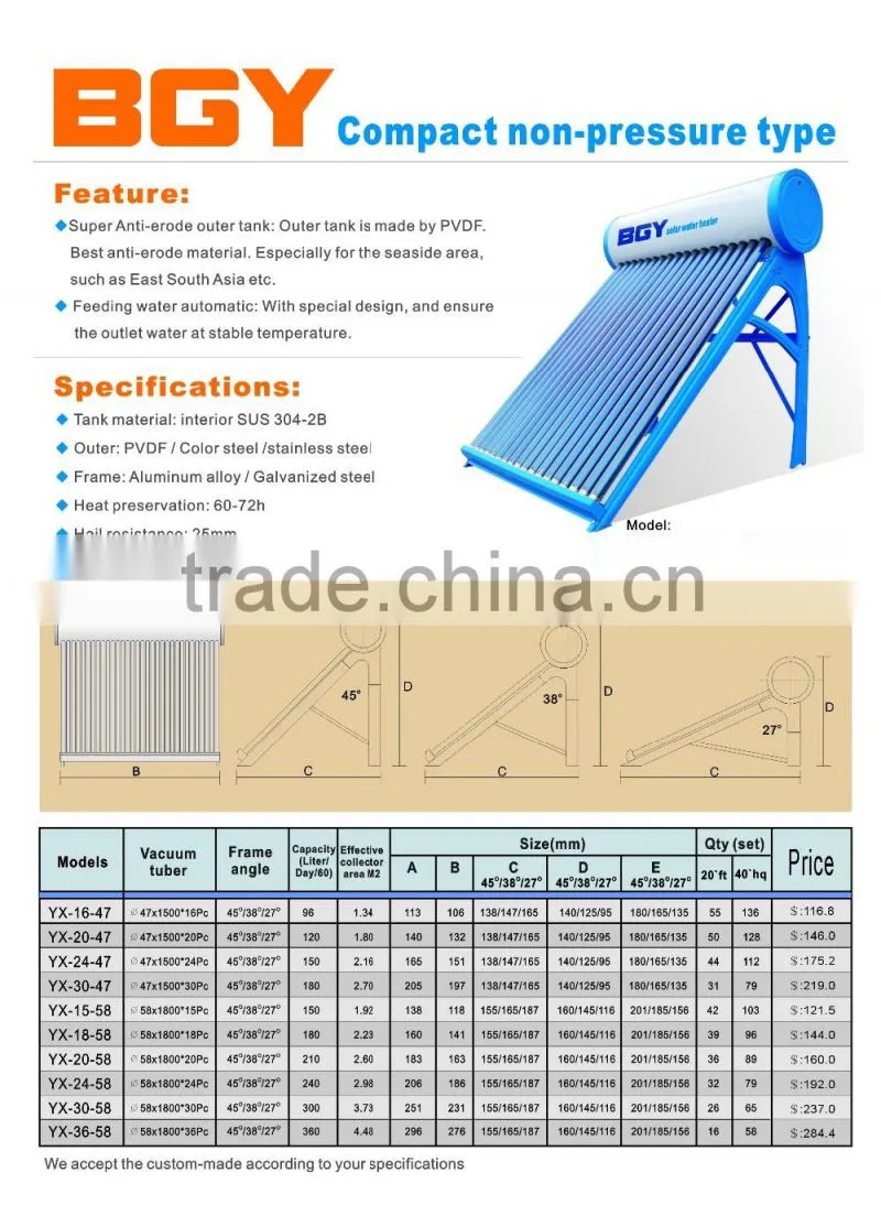 Non-pressure solar water heater(40tubes)