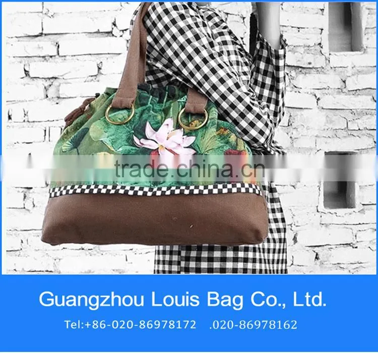 traditional design custom handbag, canvas fabric custom handbag,elegant lady custom handbag