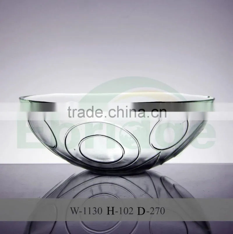 Big capacity hemispherical glass fruit plates with circle embossed