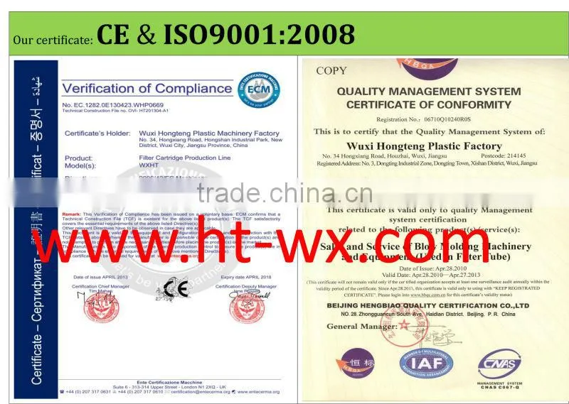 Jiangsu Wuxi Manufacturer Supply Water Filter Cartridge Machine for Water Purify