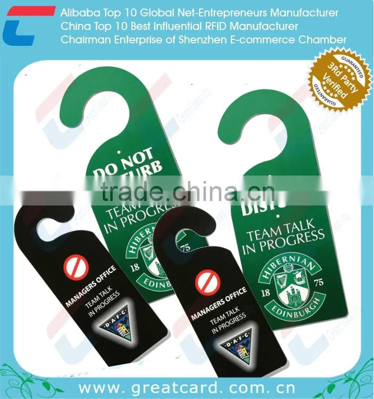 Promotional Custom printing plastic PVC Door Hanger tags for hotel