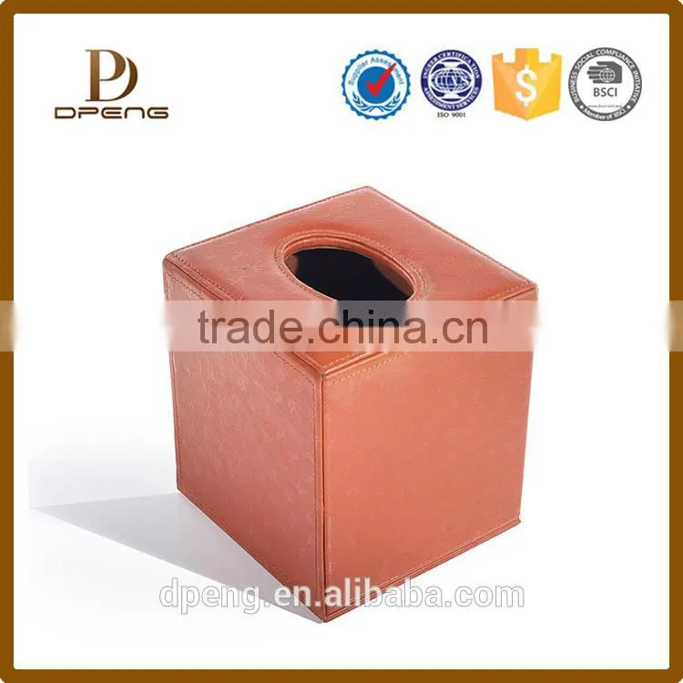 2015 custom Printed Square Shape genuine leather creative tissue boxes