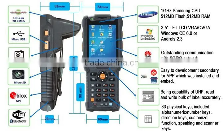 1GHz 3.5 inch TFT-LCD With 1D 2D Barcode Scanner Windows CE 6.0 Handheld Data Terminal IPDA003