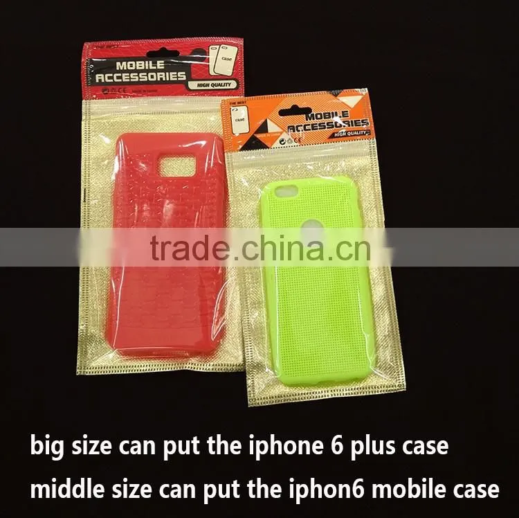 packing bag for mobile phone case heat seal with upper zip fabric zipper bag and printing plastic header