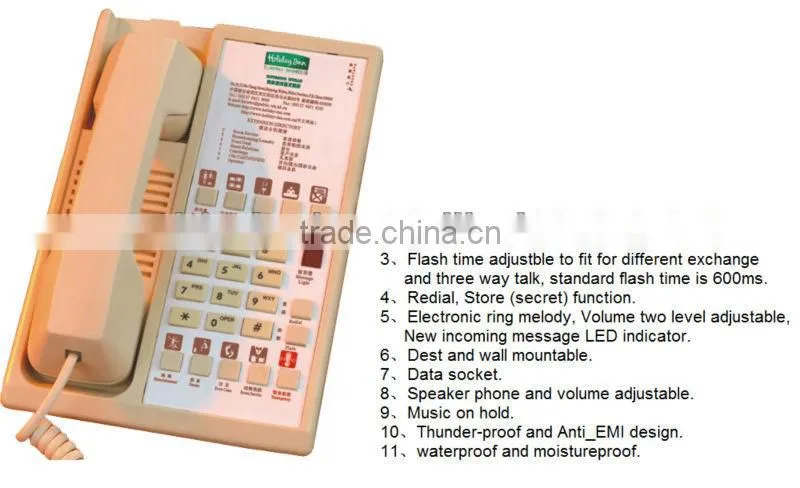 Professional hotel telephone system with PABX