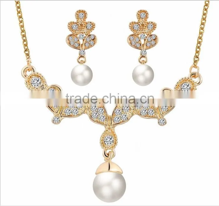 Newest women fashionable pearl wedding necklace and earrings set jewelry set