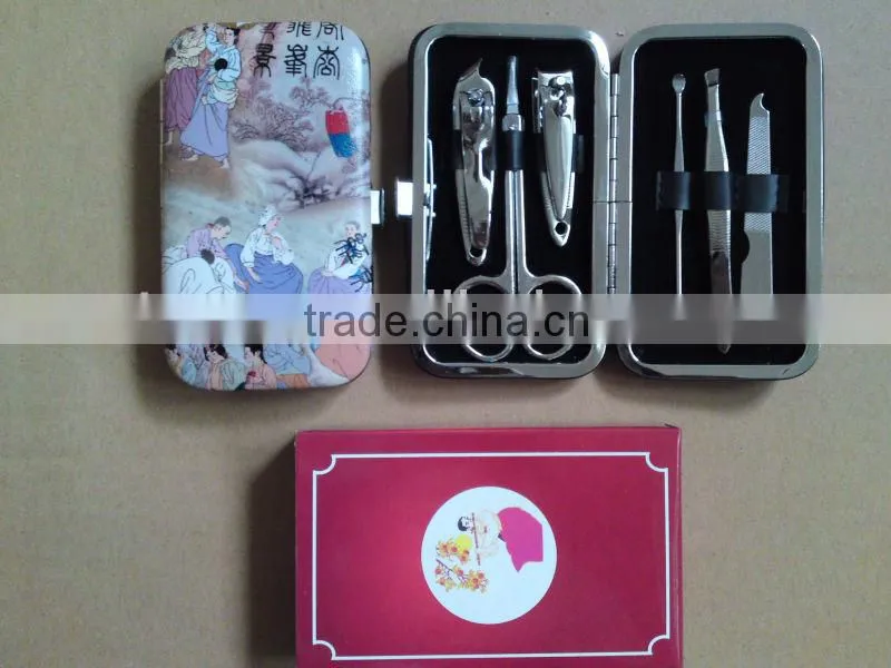 MRT-026 6pcs PU bag with colored box carbon steel kids manicure set