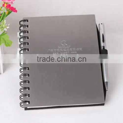 Custom wholesale aluminun dairy spiral notebook with pen