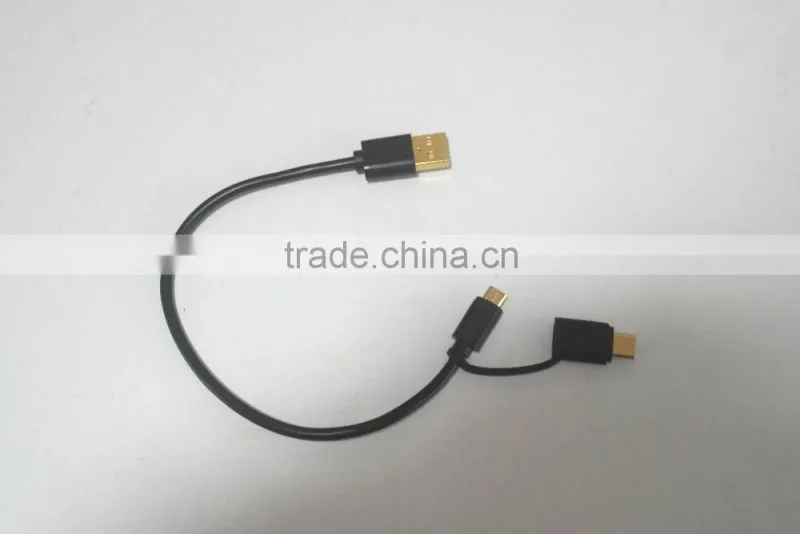 USB Type C Cable 2 in 1 Micro USB with Type C Adapter Convertor Reversible Charging&Sync Cable (3Ft, Black)