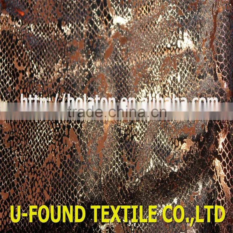 new fancy item 95% polyester 5% spandex warp knitted velvet with bronze foil python pattern print fabric
