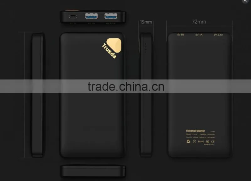new fashion 2.1A input slim 10000mAh Universal Power Bank with LED indicator for Smartphones, Tablets and more