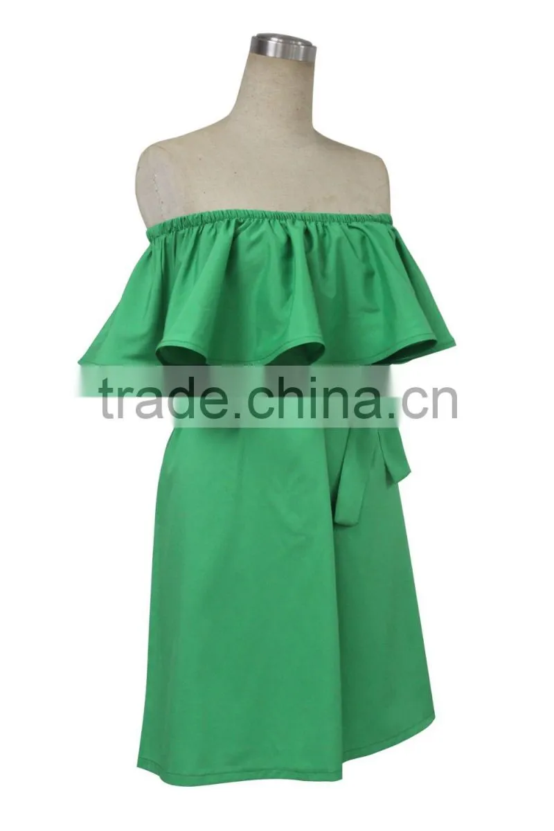 Best Selling Green off shoulder dress 2016 woman fashion dresses good quality made in China