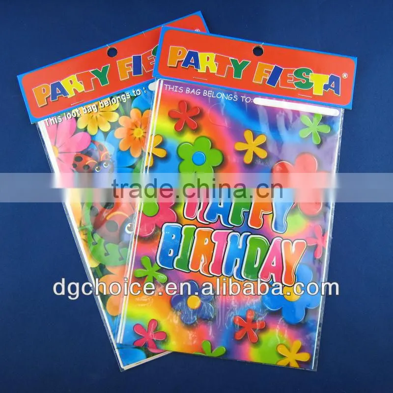High density polyethylene colorful happy birthday plastic candy bag for kids