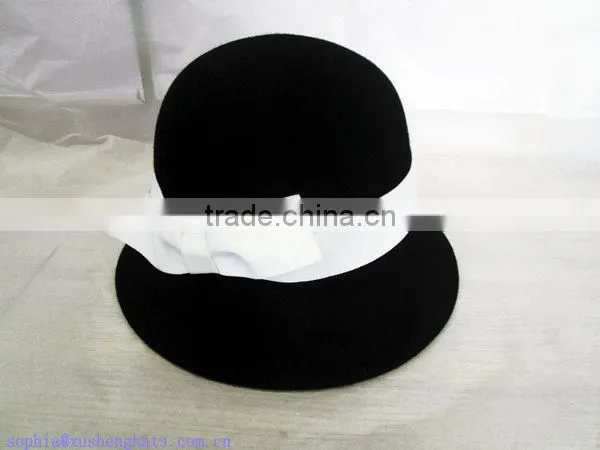 Wool Felt Hats Ladies Winter Hat Black Feather BucketHat