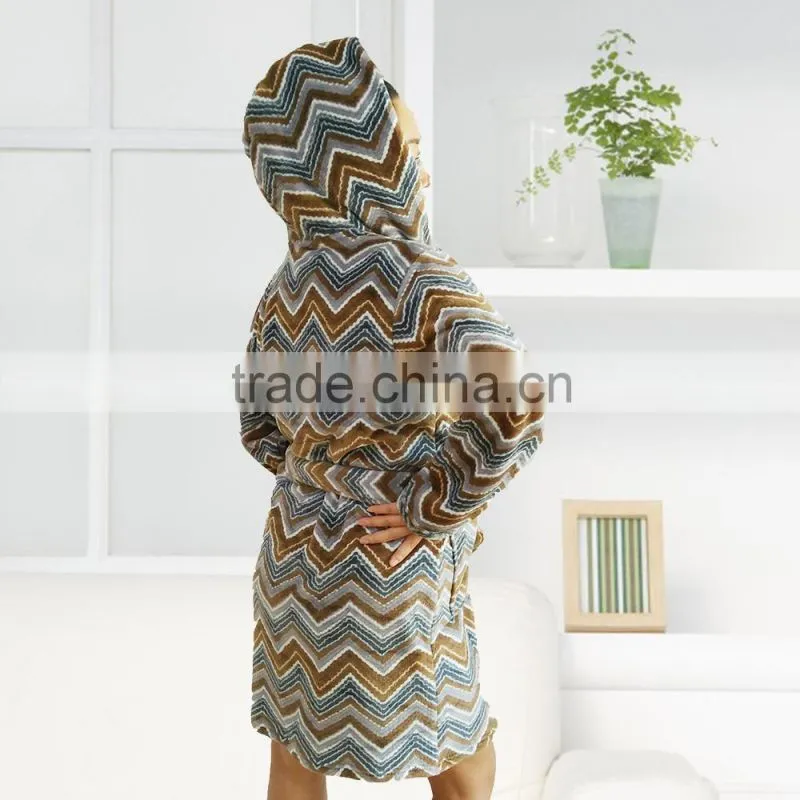 Kevince women flannel pyjama robe wave AOP printed knitting MOQ 1000pcs OEM factory directly