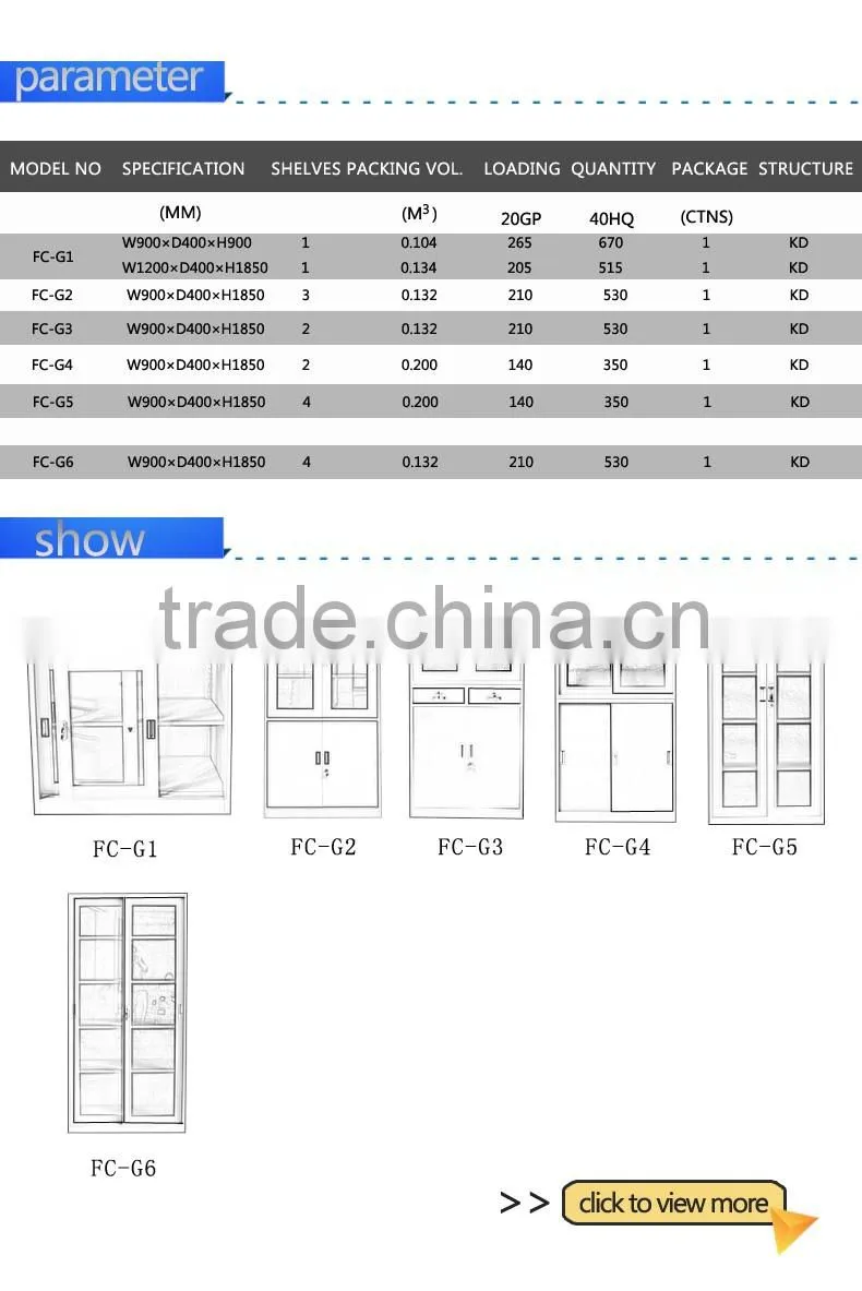 Glass door steel file cabinet with 2 drawers