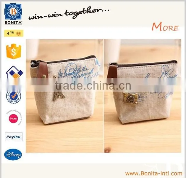 Factory custom fashion ladies canvas printed mini coin purse