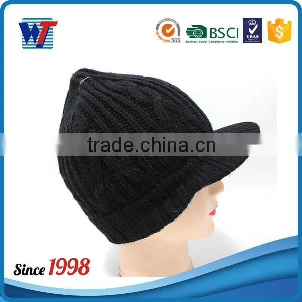 New 2016 black knitted cap old men beanies hats and caps with visor