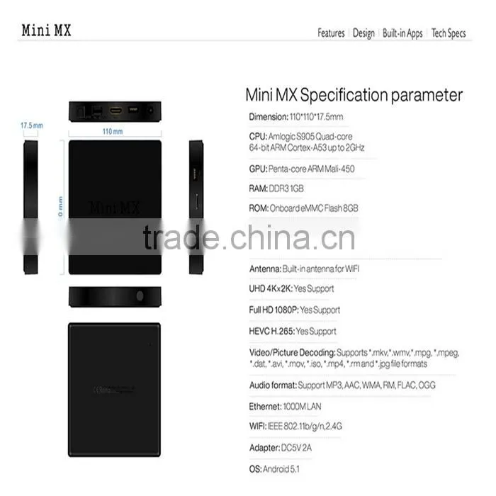 Mini MX TV BOX with New Amlogic S905 Chip android 5.1 full hd 1080p kodi 16.1 streaming tv box Mini MX