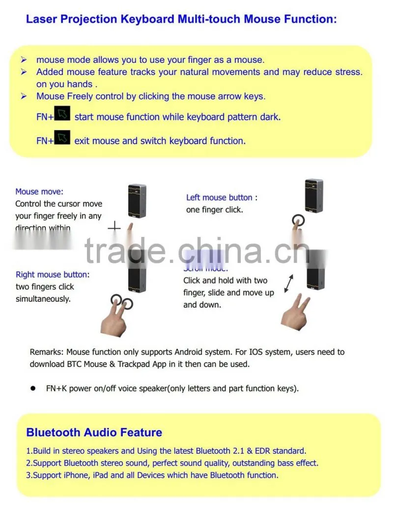 Hottest Keyboard Mouse Mini Bluetooth Virtual Laser Keyboard Mouse with Speaker
