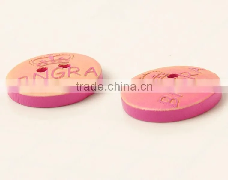 2 Holes Fancy High Quality Pink Painted Wooden Buttons with Figure Engraved On