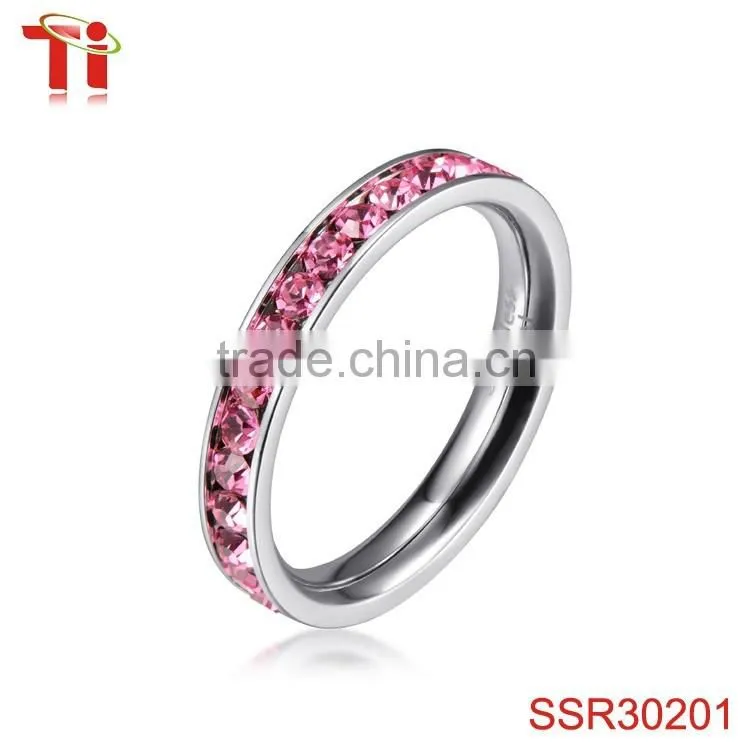 316L Stainless Steel Peridot Green Cubic Zirconia CZ Eternity Wedding 4MM Band Ring