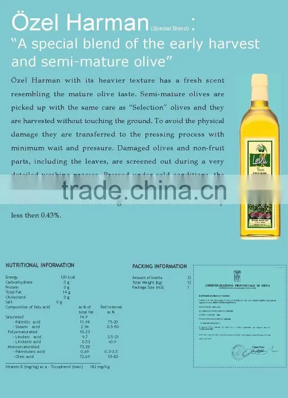 SPECIAL BLEND (OZEL HARMAN) OLIVE OIL by LALELI ( PRODUCED IN WEST TURKEY ) (0.25 ml Glass Bottle )