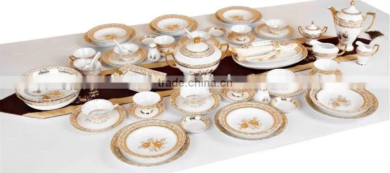 Graceful golden flowers pattern 70pcs for six china dinnerware set