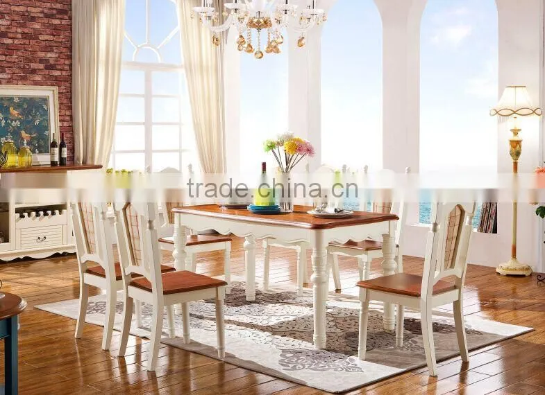 Fresh Mediterranean style solid wood white dinding room round dining table set