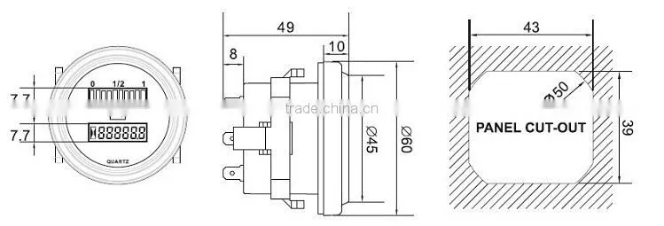 12V/24V, 36V, 48V, 72V battery indicator&hour meter