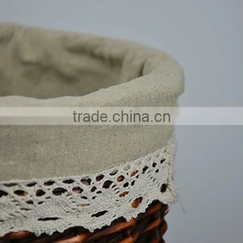 Round Wicker Laundry Basket with Lid and Linen Liner,Pack of 2