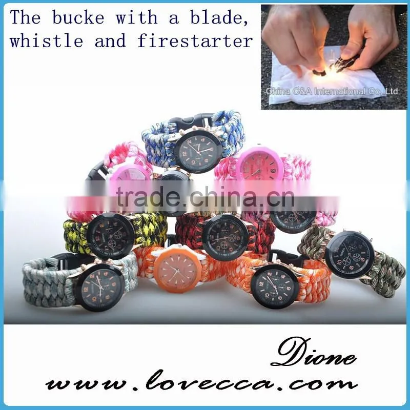 Custom logo Luxury Survival fishing tool kit 550 paracord watch for men