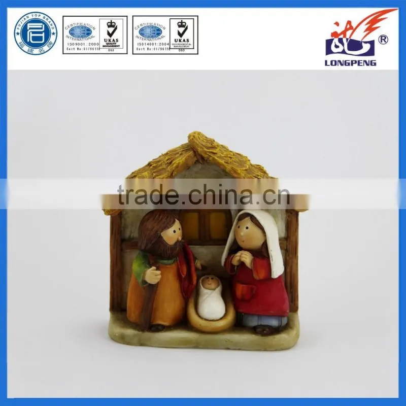 Wholesale resin LED holy family with stable religious decoration