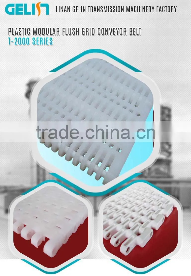 T-2000 side flexing plastic modular flush grid conveyor belt