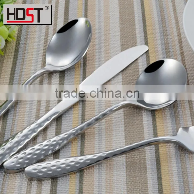 trendy handle stainless steel vintage cutlery; camping Spoon fork knife;embossing handle flatware