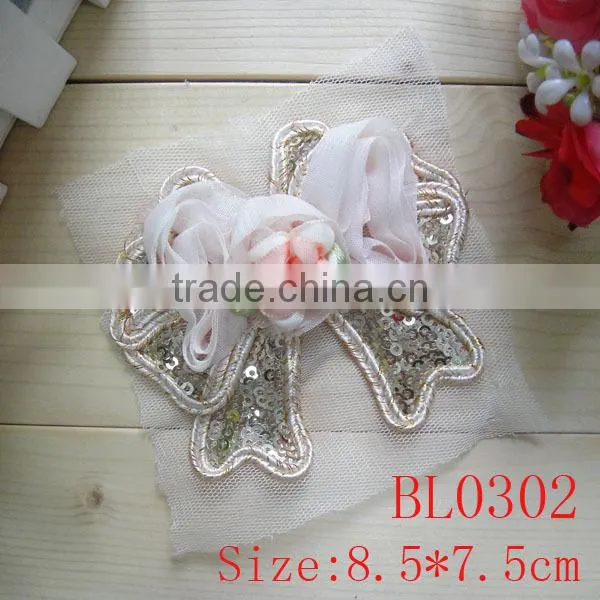 Cheap wholesale antique mesh fabric lace neckline sequin applique for clothing decoration