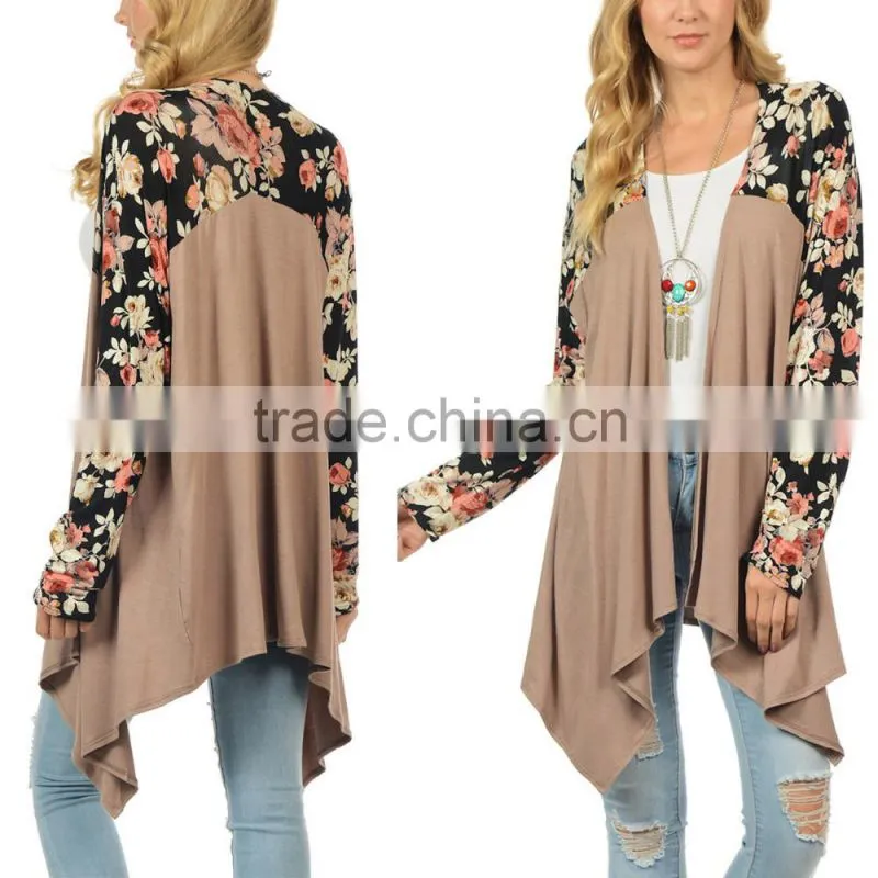Latest Fashion Women Fashion Plus Size Women Fashion Black Floral Open Cardigan with Raglan Sleeve Cardigans Wholesale Custom